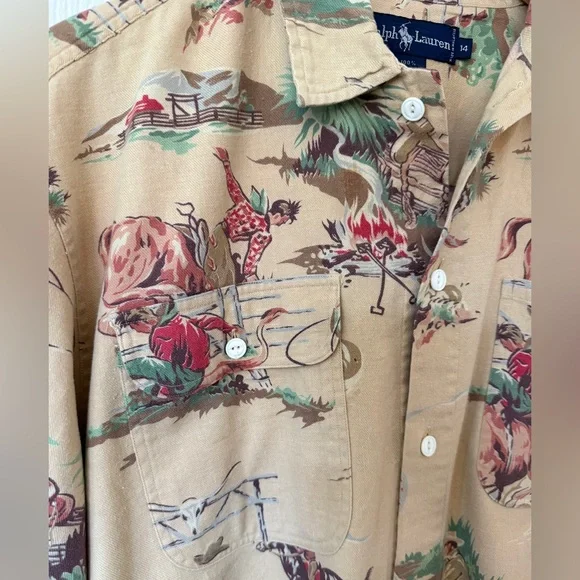 VTG Ralph Lauren Cowboy 🏇Western Rodeo Horse Print Button Down Flannel Shirt 14 - Picture 2 of 10
